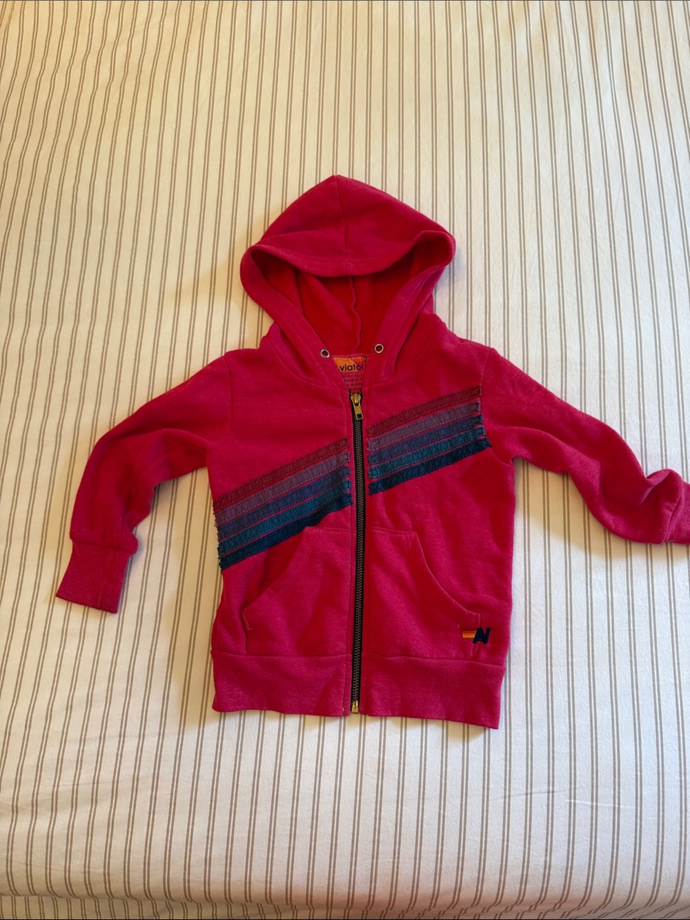 Aviator Nation Kids Hot Pink Hooded Zip Sweatshirt with Signature Stripes size 2